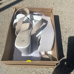 Elegant White and Tan Women's Sandals